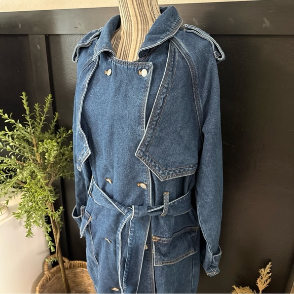 Idyll Vie Denim Trench Coat Double Breasted Women’s XL $150 MSRP High Fashion - Picture 2 of 13